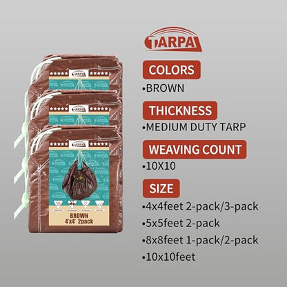TARPAL 5x5 Feet(2pack) Small tarp with Drawstring Tarp Waterproof Brown - size: 5x5 Feet (2pack)-Finished size