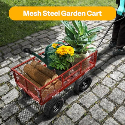VIVOHOME Heavy Duty 880 Lbs 4.5 Cu Ft Mesh Steel Garden Cart Utility Wagon - color: Red