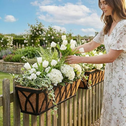 24 Inch Window Box Planter with Coco Liner for Hanging Outdoor Plants - size: 2 Pack, style: Crisscross