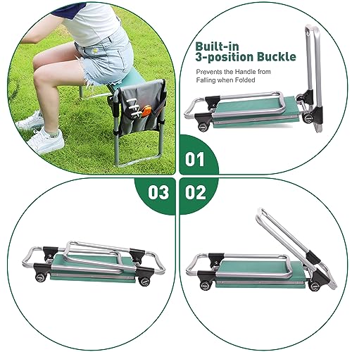 Try & DO Garden Kneeler and Seat with Smart Button-Press Design, Garden Stool with Soft EVA Kneeling Pad and Tool Bag, 2 in 1 Foldable and Lighrweight - color: 1 Pouch, style: Modern