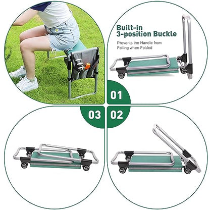 Try & DO Garden Kneeler and Seat with Smart Button-Press Design, Garden Stool with Soft EVA Kneeling Pad and Tool Bag, 2 in 1 Foldable and Lighrweight - color: 1 Pouch, style: Modern