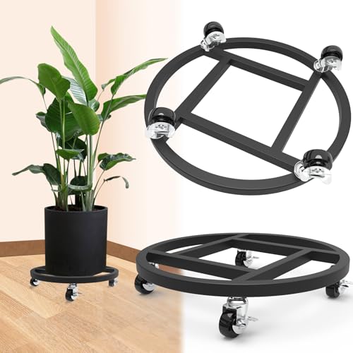 12" Metal Plant Caddy with Wheels, 2 Pack Rolling Plant Stand - size: 12"