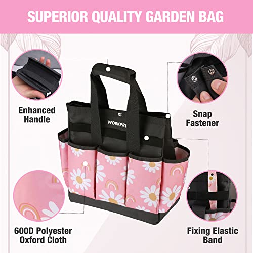 WORKPRO Garden Tool Bag, 9 Pockets Gardening Bag - color: Floral Pink