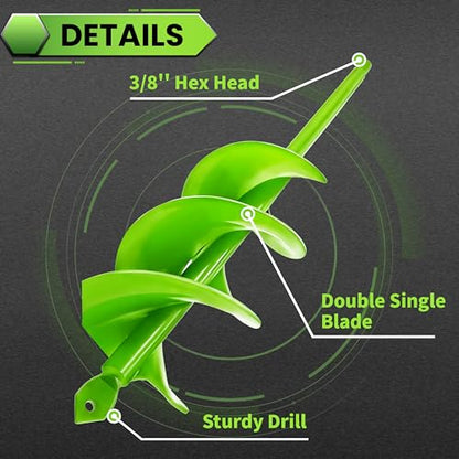 3"x12" Green Twin Auger Drill Bit – Wide & Fast Double Spiral Drill - color: Green, size: 3"x12"