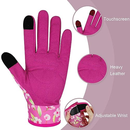 Leather Gardening Gloves for Women Garden Gloves Thorn Proof Heavy Duty Gloves Women Gardening Gift - color: Color D