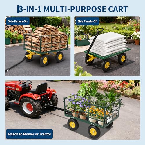 Garvee 1500 LB Heavy Duty Garden Dump Cart, 3-in-1 Yard Wagon Trailer - color: Green, size: 1500 Lbs Dump