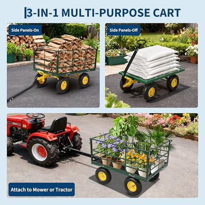Garvee 1500 LB Heavy Duty Garden Dump Cart, 3-in-1 Yard Wagon Trailer - color: Green, size: 1500 Lbs Dump
