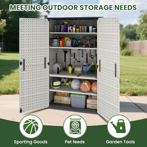 Greesum 50 CUFT Outdoor Storage Cabinet with 2 Lockable Doors, Beige - color: Beige, size: 50 CUFT / Classic
