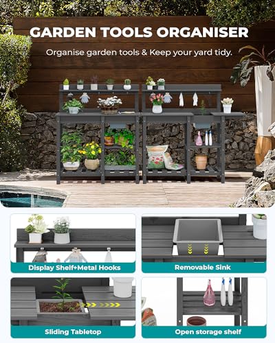 SERWALL Outdoor Potting Bench with Removable Sink,Gardening Table,Grey - color: Gray, size: Classic