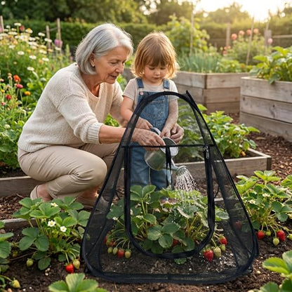 2PCS Pop-Up Garden Netting Protector with 2 Storage Bags & 16 U-Shaped Nails, 28"x28"x32" Plant Shade Tent， Mesh Plant Cover from Animals for Vegetables Fruits Flowers