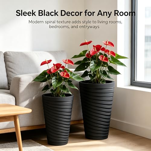 Kante 2-Pack All-Weather 15" H Round Tapered Black Plastic Planters