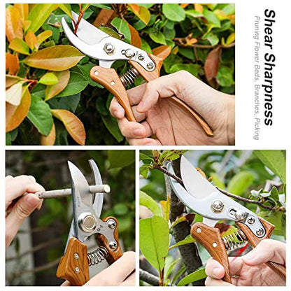 Pruning Shears, High Carbon Steel Heavy Duty Anti-Slip Garden Shears - color: Wood Grain