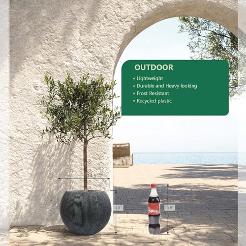 11.8" H x 14.5" Dia Large Round Plastic Black Planter with Drainage & Plug - color: Mediterranean Black