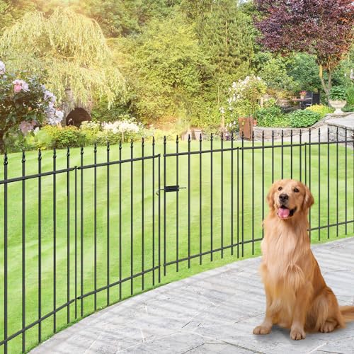 Decorative Metal Garden Fence with Gate 36" x 10', Dog Fence Outdoor - size: 36″H x 10ft (1Gate+4Panels)