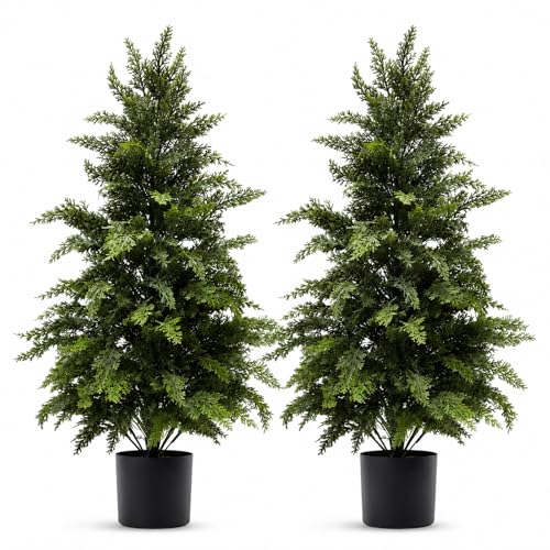 3 ft Extra Full Artificial Cedar Topiary Trees Set of 2 for Porch - color: Cedar Green, size: 3FT