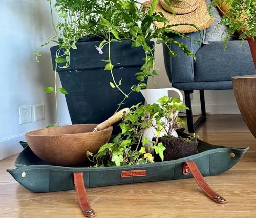 Plant Repotting Mat for Indoor Garden, Thickened Canvas Plant Transplanting Mat Waterproof, Portable and Foldable Gardening Mat for Potting Soil Mess Control, Brass Corner Snaps (Green, 30 x 30) - color: Green