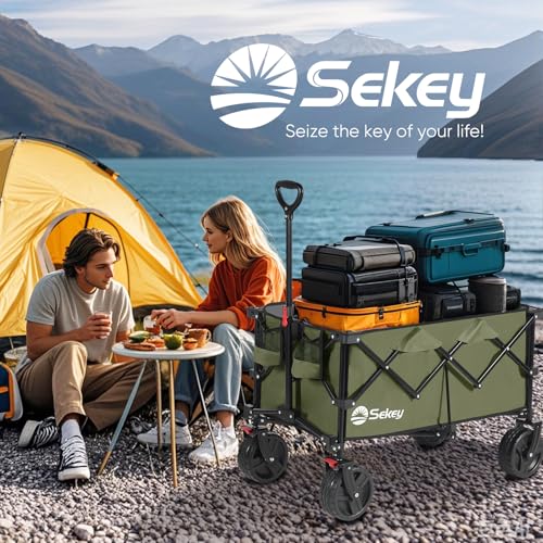 Sekey 220L Beach Wagon, 330 lb Capacity, Foldable, 8 in Wide Wheels - color: Khaki