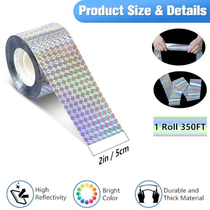 Bird Scare Tape Ribbon, 350FT x 2 in Reflective Flash Tape for Birds, Double Side Reflective Ribbon Scare Birds Woodpecker, Pigeon, Geese Away from House, Garden, Yard, Orchard, Patio, Outdoor