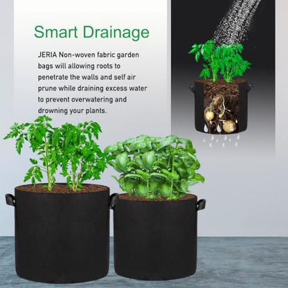 JERIA 12-Pack 10 Gallon Grow Bags, 300G Thickened Nonwoven Garden Pots,Heavy Duty Fabric Pots with Reinforced Handles - size: 10 Gallons
