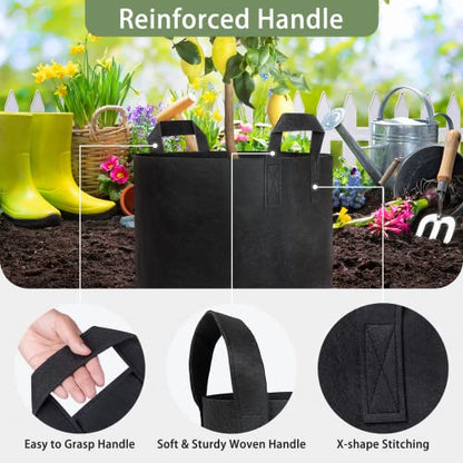 GreatBuddy Grow Bags 10 Gallon 6-Pack, Heavy Duty Fabric Grow Bags with Handles for Vegetables, Herbs, and Tomatoes, Fabric Pots & Planting Bags for Outdoor Home Gardening - size: 10 Gal