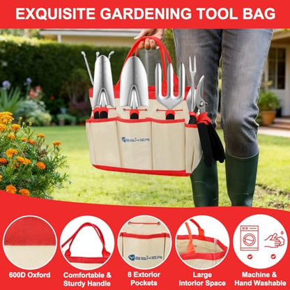 Yesker Gardening Tools 9-Piece Heavy Duty Garden Tool Set Gardening Supplies Gifts for Women Men Gardening Hand Tool Kit with Non-Slip Ergonomic Handle, Garden Bag, Durable Gloves, Pruning Shears, Red - size: 9PCS Black Red