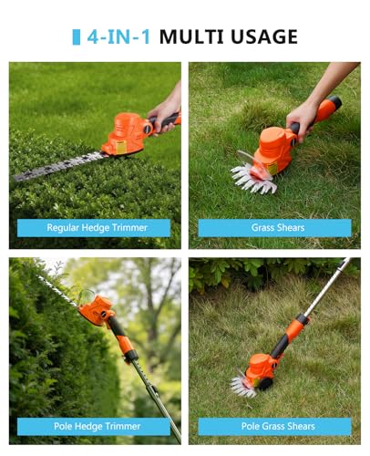 4-in-1 Pole Hedge Trimmer Cordless with 2 x 2.0 Ah Batteries - color: Orange