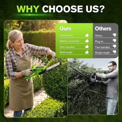 Cordless Hedge Trimmer, Battery Powered Hedge Trimmer with 2*21V Batteries