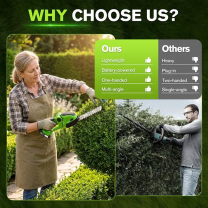 Cordless Hedge Trimmer, Battery Powered Hedge Trimmer with 2*21V Batteries