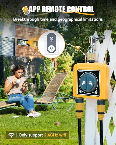 RAINPOINT WiFi Water Timer with Brass Inlet & Outlet，2 Zone WiFi Hose Timer for Lawn,WiFi Sprinkler Controller via APP/Voice Control,Automatic Watering System by Time/Weather/Quantity/Soil Moisture - color: Yellow, size: 2 Zone