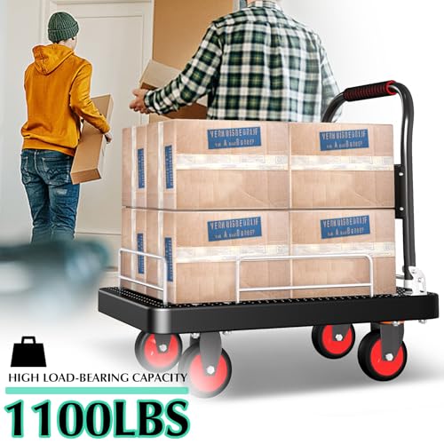Foldable Platform Truck Cart with 3 Fence 1100lbs Capacity - color: Black, size: 28"x19"
