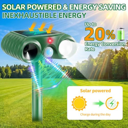 2 Pack Solar Ultrasonic Animal Repellent Deer Repellent Devices for Yard