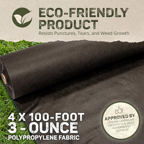 DeWitt 30 Year Professional Weed Control Fabric, 3 oz, Black, 4' x 100' - Heavy-Duty, Tear-Resistant Landscape Barrier for Gardens, Pathways & Hardscaping, Water & Nutrient Permeable
