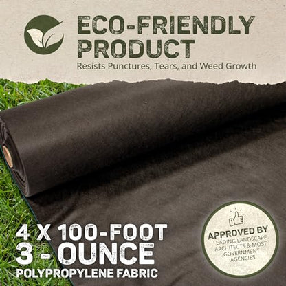 DeWitt 30 Year Professional Weed Control Fabric, 3 oz, Black, 4' x 100' - Heavy-Duty, Tear-Resistant Landscape Barrier for Gardens, Pathways & Hardscaping, Water & Nutrient Permeable