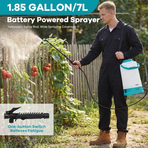 1.85 Gal Battery Powered Sprayer, with Adjustable Shoulder Strap - size: 1.85 Gal