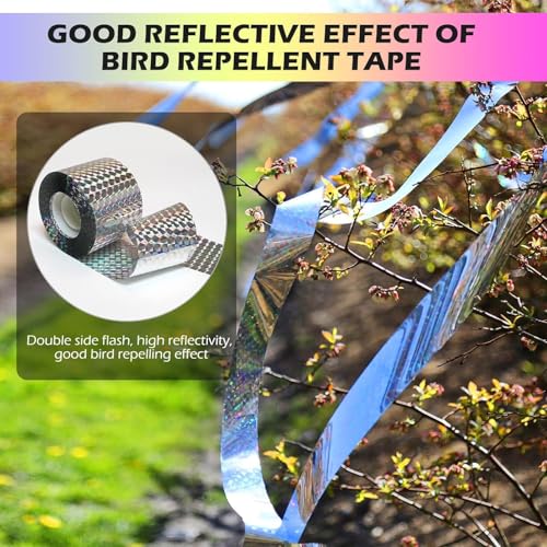 Bird Scare Reflective Tape, 2 Inch x 328 ft Roll, Double-Sided Flash Tape for Sparrows and Woodpeckers, Outdoor Bird Deterrent for Gardens, Farms, Orchards, Homes