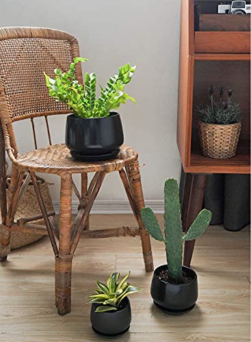 LE TAUCI Plant Pots, 4.1+5.1+6.5 inch, Set of 3, Black, Indoor Pot - color: Black