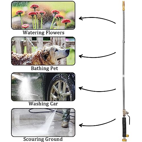 Hbaushun High Pressure Power Washer Wand, Hydro Jet Water Wand Pressure Sprayer,Flexible Garden Watering with 3 Nozzle Universal Hose End,for Car Pet Window Patio Gutter Cleaning Black - color: Black