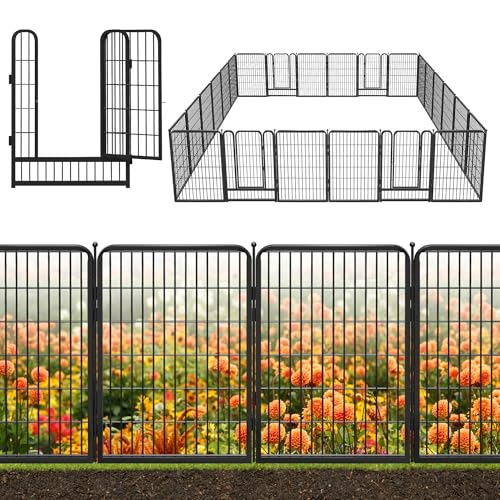Decorative Black Metal Fencing Garden Fence with Gate, 54ft(L) 40in(H) 24 Fence Panels No Dig Fence Rustproof Animal Barrier Fence Temporary Dog Panels Fencing Outdoor - size: 54ft-40"H(22 Panels+2 Gates)