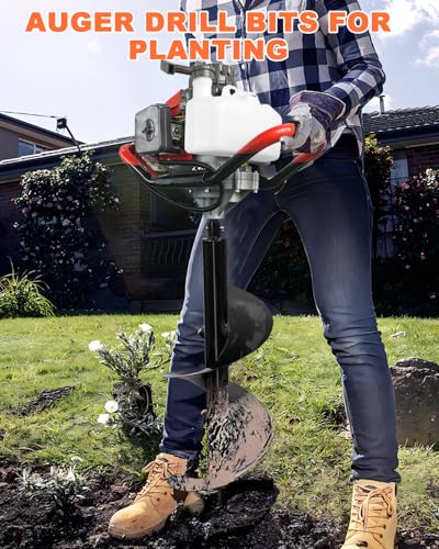 72CC Gas Powered Auger Post Hole Digger, 2 Stroke Earth Digger with 3 Auger Bits (4" 6" 8") & 3 Extension Rods - for Farm Garden Planting, Fencing Construction - Orange