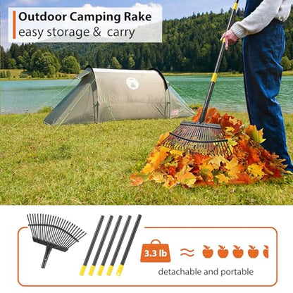 Rake, Gardening Rakes for Leaves Lawns Heavy Duty, 79 in Leaf Rake with 25 Clog-Free Tines, 18.5” Wide Large Head, Metal Garden Tools for Yard Quick Cleanup Garss, Debris, Detachable for Camping - size: 6 ft Rake
