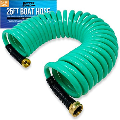 25FT Coiled Boat Hose, Expandable Coil Water Hose, Marine Grade 3/4 Inch - style: 25 FT