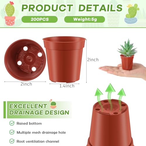 Yaomiao 200 Pcs 2 Inch Red Mini Nursery Pots with Drainage Holes - color: Red, size: 2 Inch
