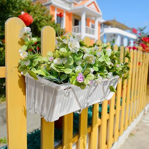 FillTouch 6 Pack Window Flower Box Planter White Rectangle Planter, 27 Inch - size: 27 Inch