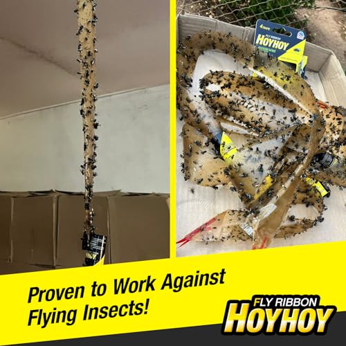 HOY HOY Fly Ribbon 4 Traps (1 Pack) - Multi-Insect Catcher for Home & Garden, Super Sticky, Long Lasting