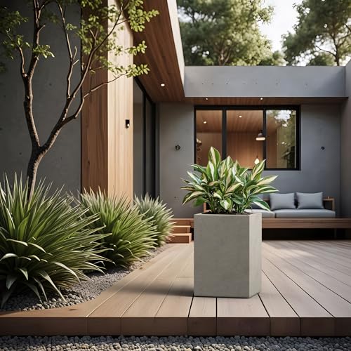 Kante Weathered Concrete Planter 19" Tall All-Weather Square Large Pot - color: Weathered Concrete, size: 18.5" Tall