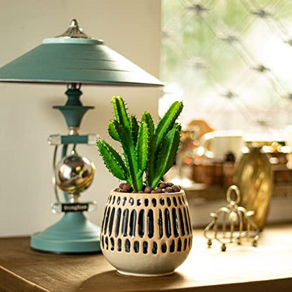 Ceramic Planter 5 Inch Succulent Flower Pot with Blue Stripe - color: Corrugation