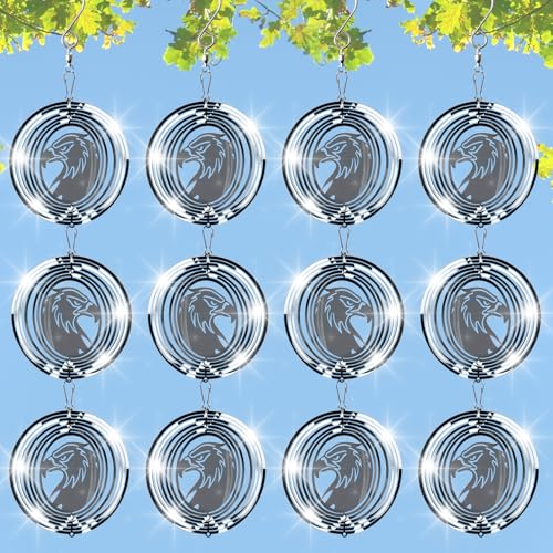 12 PCS Stainless Steel Bird deterrents for Outside,Bird reflectors to Keep Birds Away,3D Wind Spinners Outdoor Bird Scarer Discs Set Pigeon Deterrent to Keep Swallows Sparrow Away Garden Porch Pool