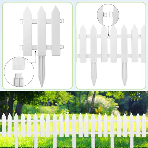 48 Pack White Classic Garden Fence Panels with 48 Fence Inserts, 6.69'' L x 7.87'' H