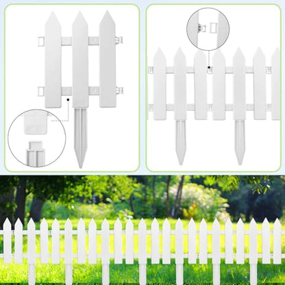 48 Pack White Classic Garden Fence Panels with 48 Fence Inserts, 6.69'' L x 7.87'' H