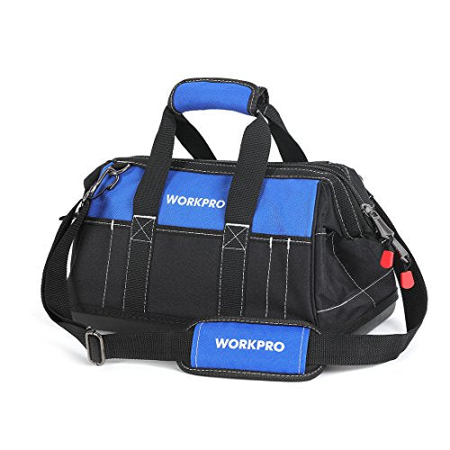 WORKPRO 16-inch Wide Mouth Tool Bag with Water-Proof Molded Base - color: Blue & Black